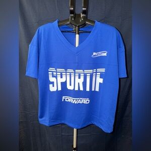 Wild Fable Blue Sport Graphic Tee Crop V Neck Size S NWT